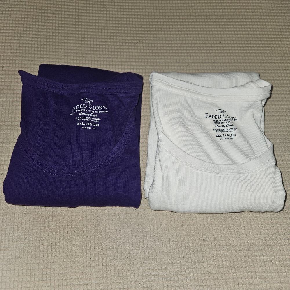 2 Faded Glory Women's Thermal Ribbed Long Sleeves Crew Neck Tops XXL 2XG (20)
